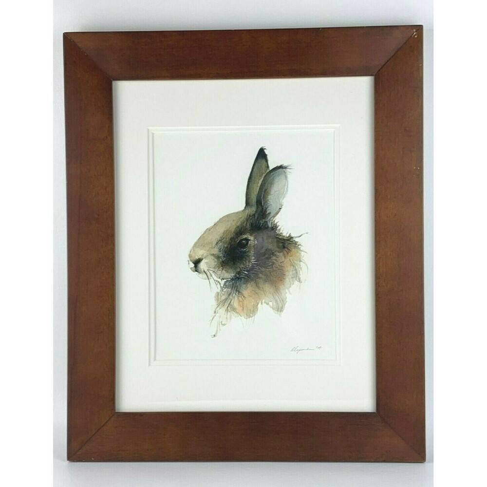 Bunny Rabbit Watercolor Painting Print Easter Nursery Nature Framed Alexander